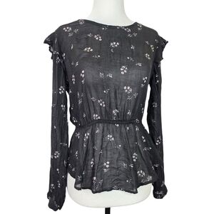 Bella Dhal lightweigh floral Peplum Long sleeves blouse with open back and tie